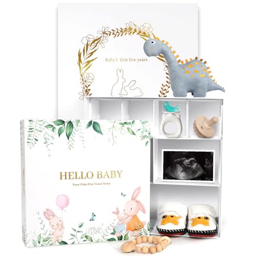 Baby Keepsake Box with Baby Memory Book - Baby Boy & Girl Timeless for First 5 Year Keepsake Box, Gender Neutral Milestone Book, Gifts for New Mom, Maternity Gift, Baby Shower, Scrapbook Photo Album