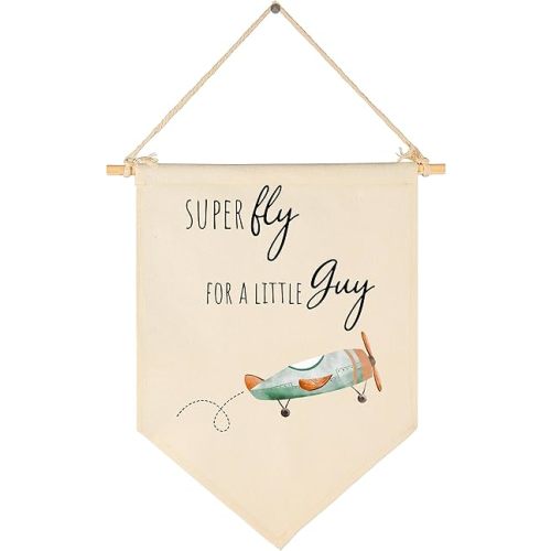 Super Fly for a Little Guy-Airplane Decor-Baby Gift Shower-Flag Decor Gift for Baby Boys Girls Newborn Kids-Banner Wall Sign Gifts for Nursery Baby Room Playroom Bedroom Front Door