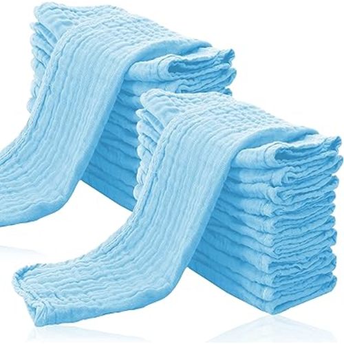 24 Pack Muslin Burp Cloths for Baby - Ultra-Soft 100% Cotton Baby Washcloths - Large 20'' by 10'' Super Absorbent Milk Spit Up Rags - Burpy Cloths for Unisex, Boy, Girl - Aquamarine