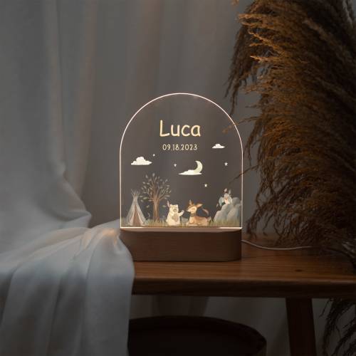 Personalised night light baby gift with base, cute animals night lamp, custom name nursery decor night light, baby birth, baby shower gift