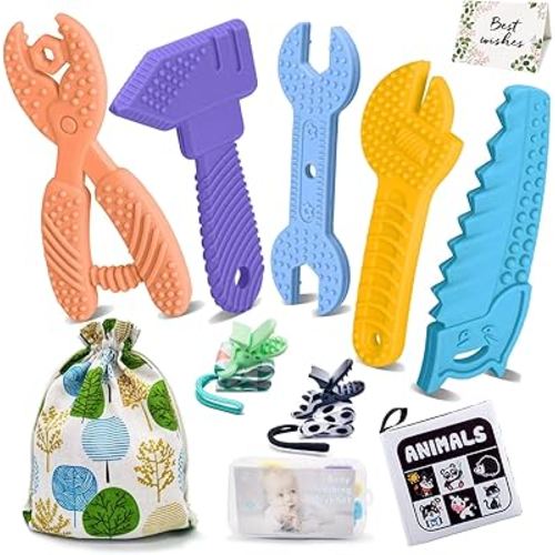 Teething Toys for Babies 0-6 Months, Baby Toys 6 to 12 Months, Boy Girl Teether, Newborn Baby Essentials, Registry for Baby, Baby Stuff with Gift Bags, Pacifier Clip, Baby Books, Baby Shower Gifts.