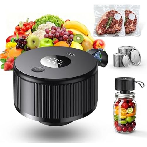Electric Mason Jar Vacuum Sealer Kit, [2026 Upgraded] Automatic Cordless Jar Sealer for Wide & Regular Mouth Jars, One-Touch Food Saver for Canning, Homesteading & Meal Prep