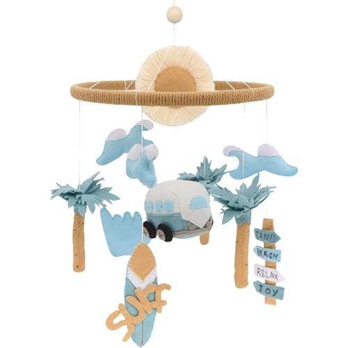 Crib Mobile for Baby Handmade Felt Nursery Decor Crib Mobile for Bassinet Baby Shower Newborn Baby Gift Beach Nursery Decor (Surf and Beach)