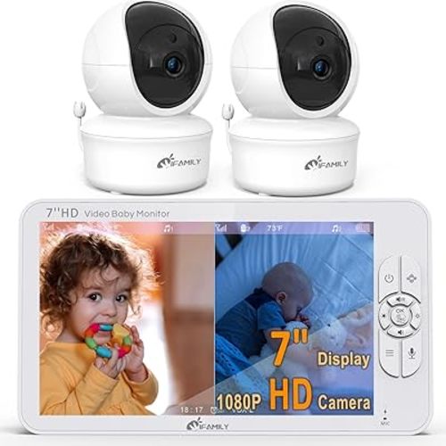iFamily 7" Large Split Baby Monitor with 2 HD Cameras and Audio, 1080P HD Video Baby Monitor No WiFi,Hack Proof