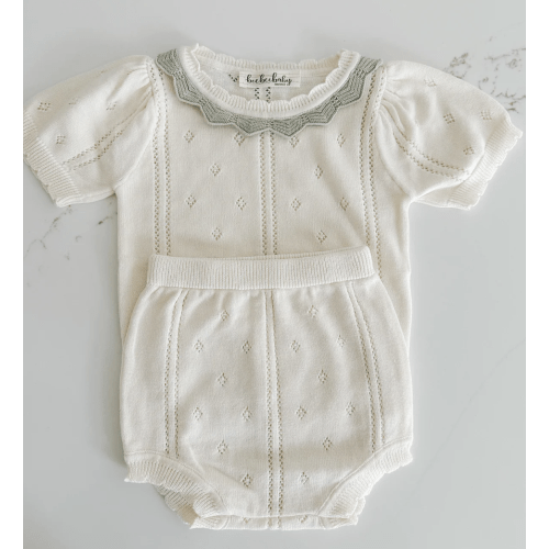 Hollow Out Knit Set - Cream
