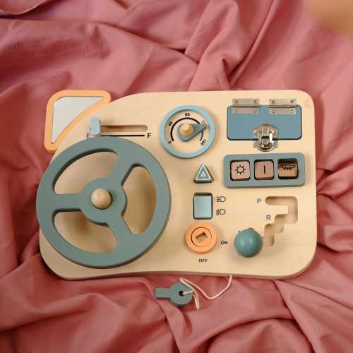 Personalized Wood Busy Board with Car Steering Wheel and Dashboard - Perfect Idea for Toddlers Gift!
