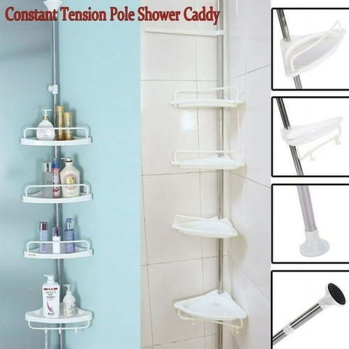 Jadeshay 4-Shelf Plastic Bathroom Shower Caddy with Aluminum Telescopic Rod, White