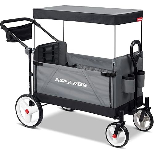 Radio Flyer City Luxe Stroll ‘N Wagon, Grey with Parent Caddy and Internal Storage Pockets, for 1+ Years