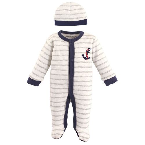 Luvable Friends Baby Boy Cotton Preemie Snap Sleep and Play and Cap 2pc Set, Anchor, Preemie