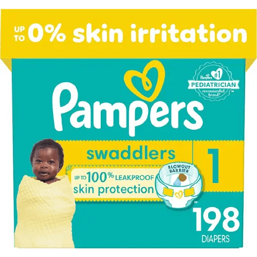 Pampers Swaddlers Diapers - Size 1, One Month Supply (198 Count), Ultra Soft Disposable Baby Diapers
