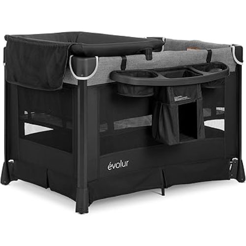 Evolur Cozy Cove All-in-One Portable Playard with Bassinet & Changing Table – Quick-Fold Travel Playard with Breathable Mesh Sides (Newborn–Toddler)