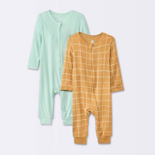 Baby Boys' 2pk So Very Soft Modal Blend Romper - Cloud Island™ Rust/blue 0-3m: Midweight Long Sleeve, Ankle Length, Inverted Zipper