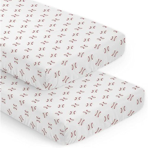 Sweet Jojo Designs 2-Piece Baby Crib Sheets Set (Red and White Baseballs) for Boys, Infant Nursery, Toddler Room - Fitted, Standard Size (Sport, Americana, Classic, Athlete, Sports Theme, Base Ball)