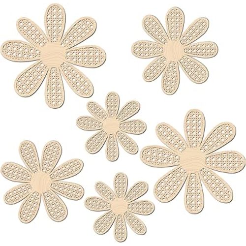 Thyle 6 Pcs Boho Daisy Wall Decor Natural Rattan Flower Wall Hanging Art Wooden Boho Art Nursery Decor Daisy Signs Flowers Farmhouse Hanging Decoration for Home Office Nursery