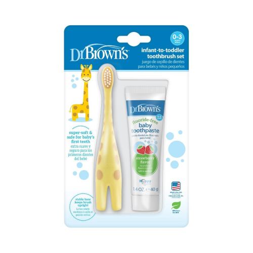Dr. Brown's Infant-to-toddler Training Toothbrush & Fluoride-free Baby Toothpaste Strawberry Flavor - 0-3 Years - Giraffe