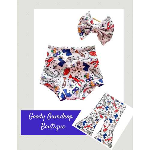 Baby Girl Toddler MARDI GRAS Bummies Pants Nylon Bow set 0/3-24 mos Shorties Headband diaper cover Louisiana Crawfish New Orleans Alligator