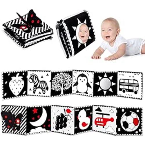 Black and White High Contrast Baby Toys 0-6 6-12 Months Soft Book for Newborn Brain Development Tummy Time Toys Infant Sensory Crinkle Toys 0-3 3-6 Month Montessori Learning Activities for Babies - 1 PCS
