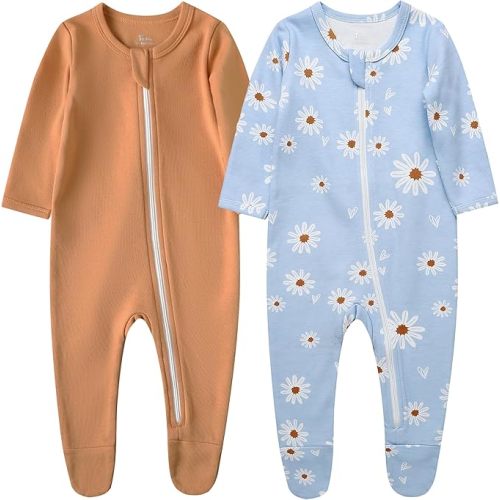 O2 BABY Baby Boys Girls Organic Cotton Zip-Front Sleeper Pajamas, Footed Sleep 'n Play