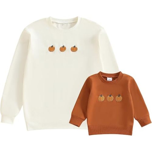 Mommy and Me Halloween Matching Outfits Pumpkin Long Sleeve Crewneck Sweatshirt Mother Baby Matching Fall Clothes