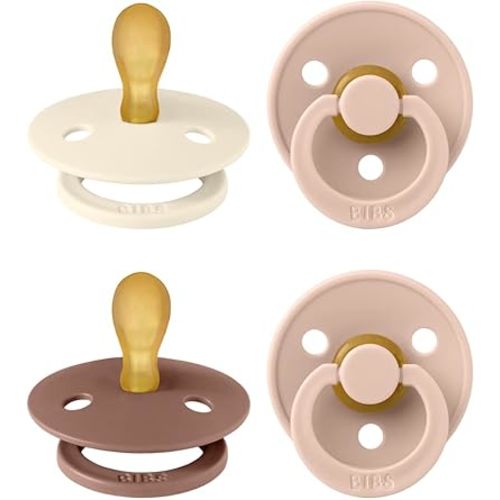 BIBS Colour Pacifier with Symmetrical Nipple| Natural Rubber Baby Pacifier | Set of 4 BPA-Free Soothers | Made in Denmark | Blush Mix| Size 0-6 Months