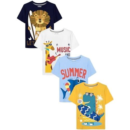 QWE Toddler Boys Short Sleeve Shirts 4-Pack Cotton Summer T-Shirts Cartoon Graphic Tops Tees 18 Months to 5T