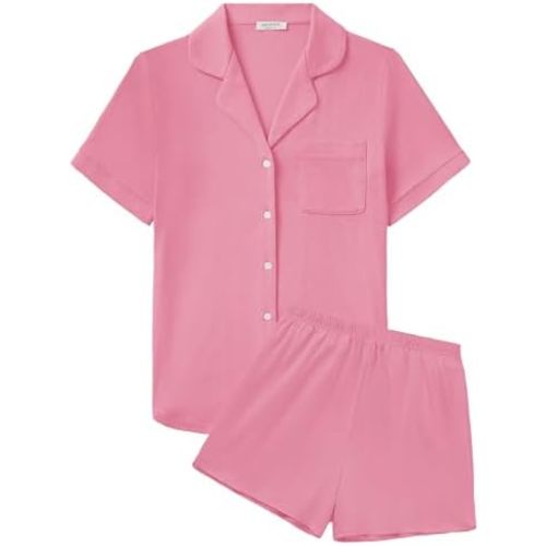 Ekouaer Cotton Pajamas for Women Set Short Sleeve Sleepwear Soft Button Down Pj Loungewear