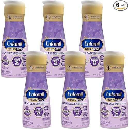 Enfamil NeuroPro Gentlease Baby Formula, Brain Building DHA, HuMO6 Immune Blend, Designed to Reduce Fussiness, Crying, Gas & Spit-up in 24 Hrs, Ready-to-Feed Infant Formula, Liquid, 32 Fl Oz (6 Count) - 32 Fl Oz (Pack of 6)