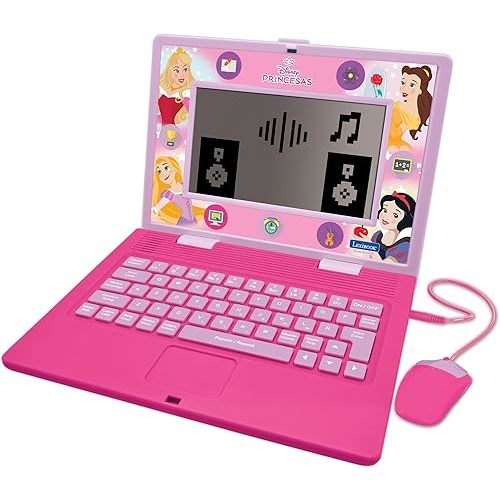 Lexibook, Disney Princess, Bilingual and Educational Laptop Spanish/English, Toy for Children, 170 Activities to Learn, Play Games and Music, Large Screen, Pink, JC599DPi2