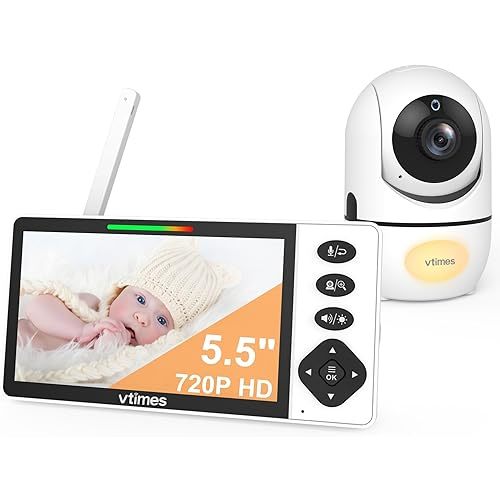 Baby Monitor with Camera and Audio, 5.5" 720P HD Screen Video Baby Monitor No WiFi VOX Mode Pan-Tilt-Zoom Alarm and 1000ft Range, Night Vision and Night Light, Ideal for Baby/Elderly/Pet