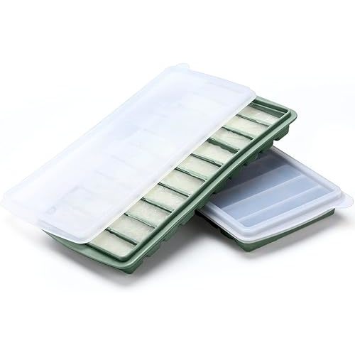 Eaasty 2 Pieces Breastmilk Storage Container Baby Food Milk Silicone Freezer Trays with Lid Breastmilk Freezer Tray Organizer Ice Trays Silicone Storage Bag Tray 10-1 oz Bars(Green)