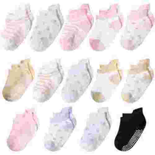 14 Pairs Baby Girl Socks with Grips for 6-12 Months Girls