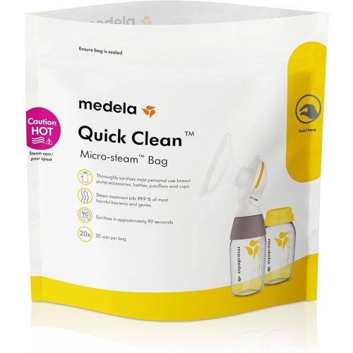 Medela Quick Clean Microwave Sterilizer Bags for Bottles and Breast Pump Parts, Reusable Up to 20 Times Per Bag, Food-Grade Material, Made Without BPA, Pack of 5