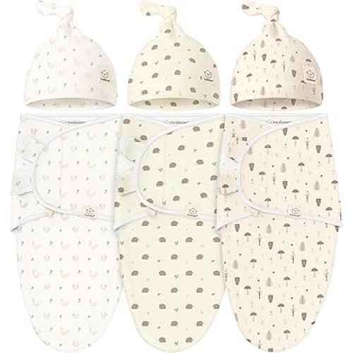 KeaBabies 3-Pack Swaddles for Newborn Baby Girls, Boys with Hats - Organic Soft Baby Sleep Sacks, Breathable Baby Swaddle 3-6 Months Beanies Set, Premie Infant Sleep Sack 0-3 Months (Nibbles/Bruce)