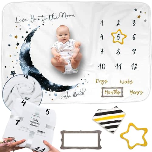 Luka & Lily Baby Milestone Blanket - Ultra Soft Fleece Monthly Milestone Blanket for Baby Girl and Boy - Perfect for Baby's First Year Growth Chart - Monthly Baby Milestone - White - 60"x40"