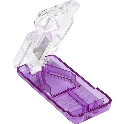 EZY DOSE Pill Cutter and Splitter with Dispenser, Daily Usage, Safely Cut Pills, Vitamins, Tablets, Accurate and Easy Cutting, Stainless Steel Blade, Travel Sized, Colors May Vary, BPA Free