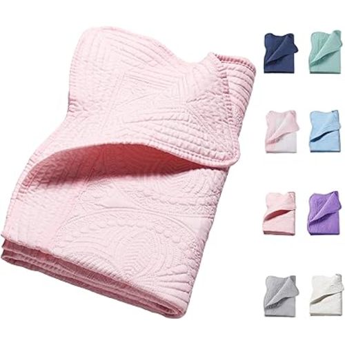 PEACELOVER Embossed Neutral Baby Quilt Durable, Lightweight Baby Blankets Four Seasons for Personlized Monogram Cotton Quilted Blanket Toddler Quilt for Boys and Girls 46x36 Inches (Pink)