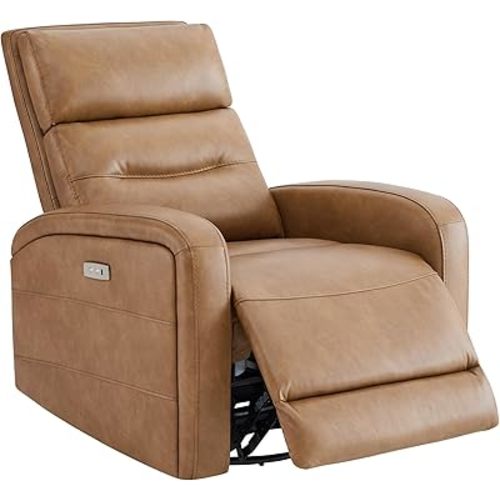 Watson & Whitely Swivel Power Recliner Glider Rocker, Small Recliner with Charging Port for Living Room, Faux Leather in Camel