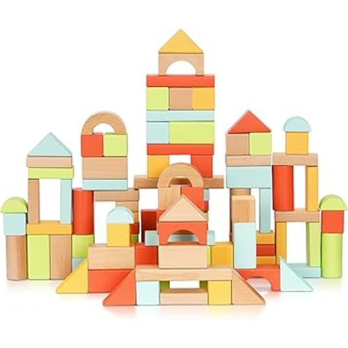 Amazon.com: OOOK 100pcs Building Blocks for Toddlers 1-3, Wooden Blocks for Kids with Storage Bucket and Shape Sorter Lid, Montessori Toys for 1 2 3 Year Old, Learning Toys for Preschool Girls and Boys : Toys & Games