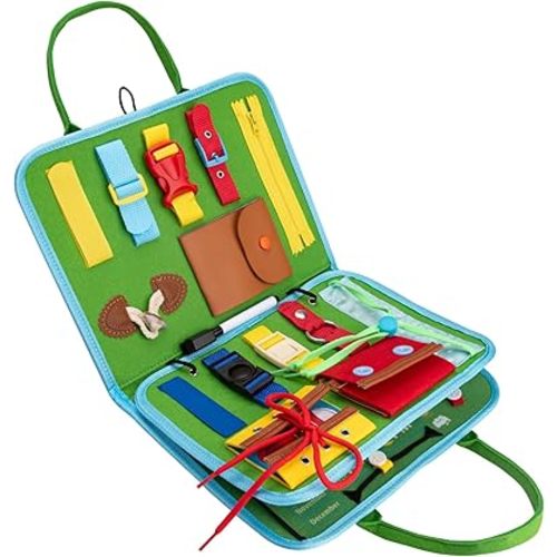 Busy Board, Montessori Toys for 1 2 3 4 Years Old, Sensory Toys, Girls & Boys Preschool Toddler Activities Educational / Travel Toys for Fine Basic Dress Motor Skills