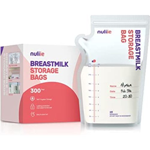 Nuliie 300 Pcs Breastmilk Storage Bags, 8 OZ Breast Milk Storing Bags, BPA Free, Milk Storage Bags with Pour Spout for Breastfeeding, Self-Standing Bag, Space Saving Flat Profile