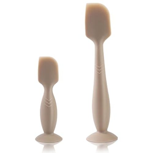 Baby Diaper Cream Spatula, 2 Pack Butt Spatula Baby, Silicone Diaper Cream Applicator, Full-Size + Mini Butt Paste Spatula for Babies, Newborn Baby Necessities, Suitable for Aquaphor, Desitin - Brown