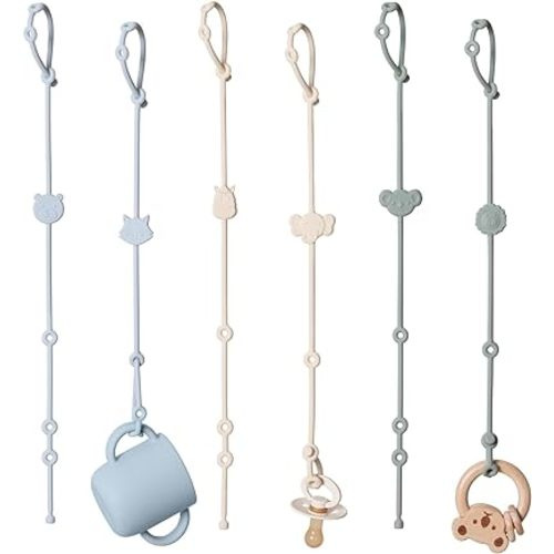ROCCED Toy Straps for Baby 6pcs, Silicone High Chair Toys Straps Stroller Accessories Toddler Bottle Straps Car Seat Toys Baby Travel Essential Baby Toy Straps Silicone Ivory+Sage+Baby Blue