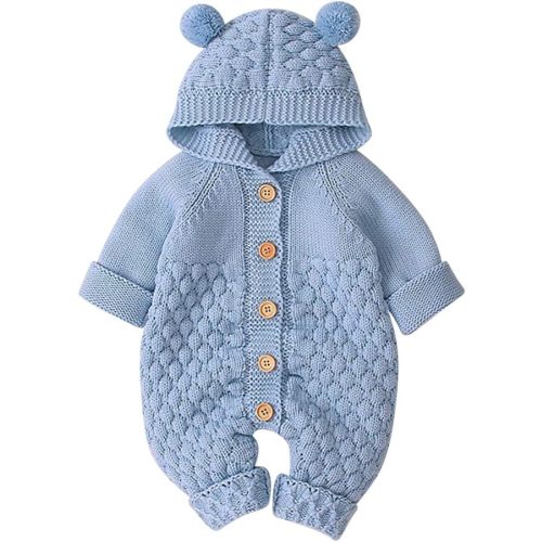OBEEII Sweater Romper Knitted Overall Hooded Jumpsuit