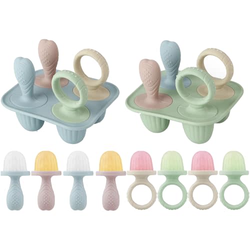PandaEar 2 Pack Silicone Popsicles Molds for Toddlers, Mini Breastmilk Popsicle Molds, Ice Pop Mold with Sticks & 8-Cavity, BPA Free