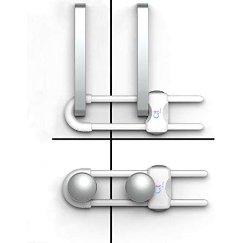 QT BABY Baby Proofing Cabinet Locks | Adjustable U Shaped Baby Safety Latches for Drawers, Fridge, Closet |Modern Baby Proofing Cabinet Lock with Extra Secure Lock Buttons (Pack of 2, White)