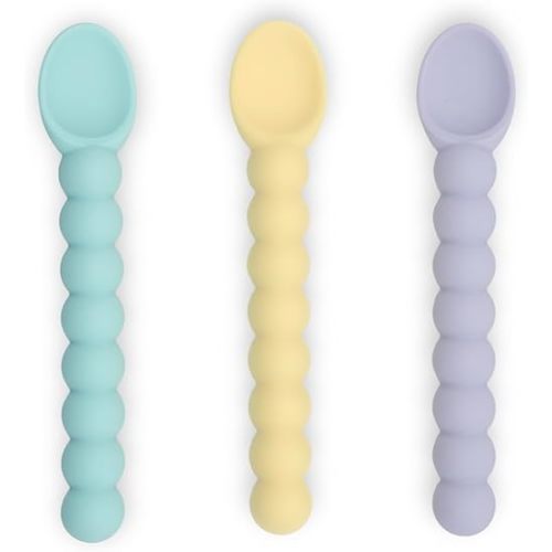 Pearl Spoon,100% Silicone Baby Spoons - LFGB Certified, BPA Free, Soft and Safe Feeding Utensils for Babies and Toddlers, Ergonomic Design, Easy-to-Grip, Dishwasher Safe (Set of 3)
