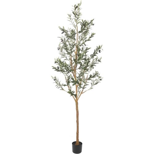 Realead 7ft Olive Trees Artificial Indoor, Tall Faux Olive Tree Plant for Modern Home Office Decor, Fake Potted Olive Silk Tree with Branches and Fruits