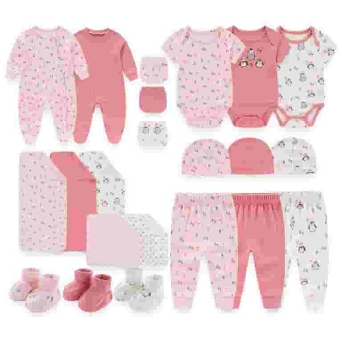 Zavbaby Newborn Essential Neutral Cotton Baby Layette Gift Set,22-Pieces,Sizes 0-3M