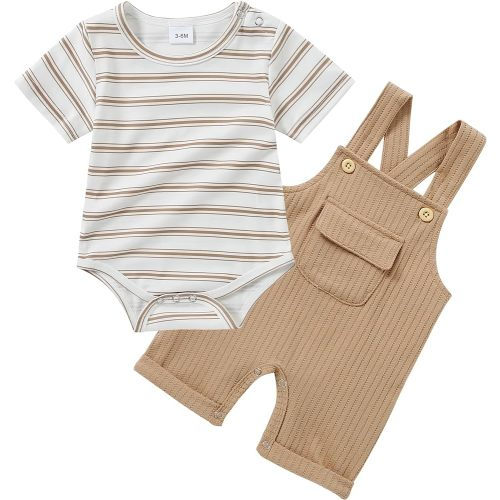 Amazon.com: CARETOO Infant Boy Romper Summer Outfits Newborn Baby Boy Clothes Bodysuit 2Pcs Striped Short Sleeve Top Overalls 0-18M: Clothing, Shoes & Jewelry