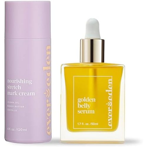 Evereden Mama Must-Have DUO - Golden Belly Stretch Mark Oil & Nourishing Stretch Mark Cream - Dermatologist-Developed Clean & Vegan Maternity Skin Care for Stretch Mark Reduction & Skin Hydration
